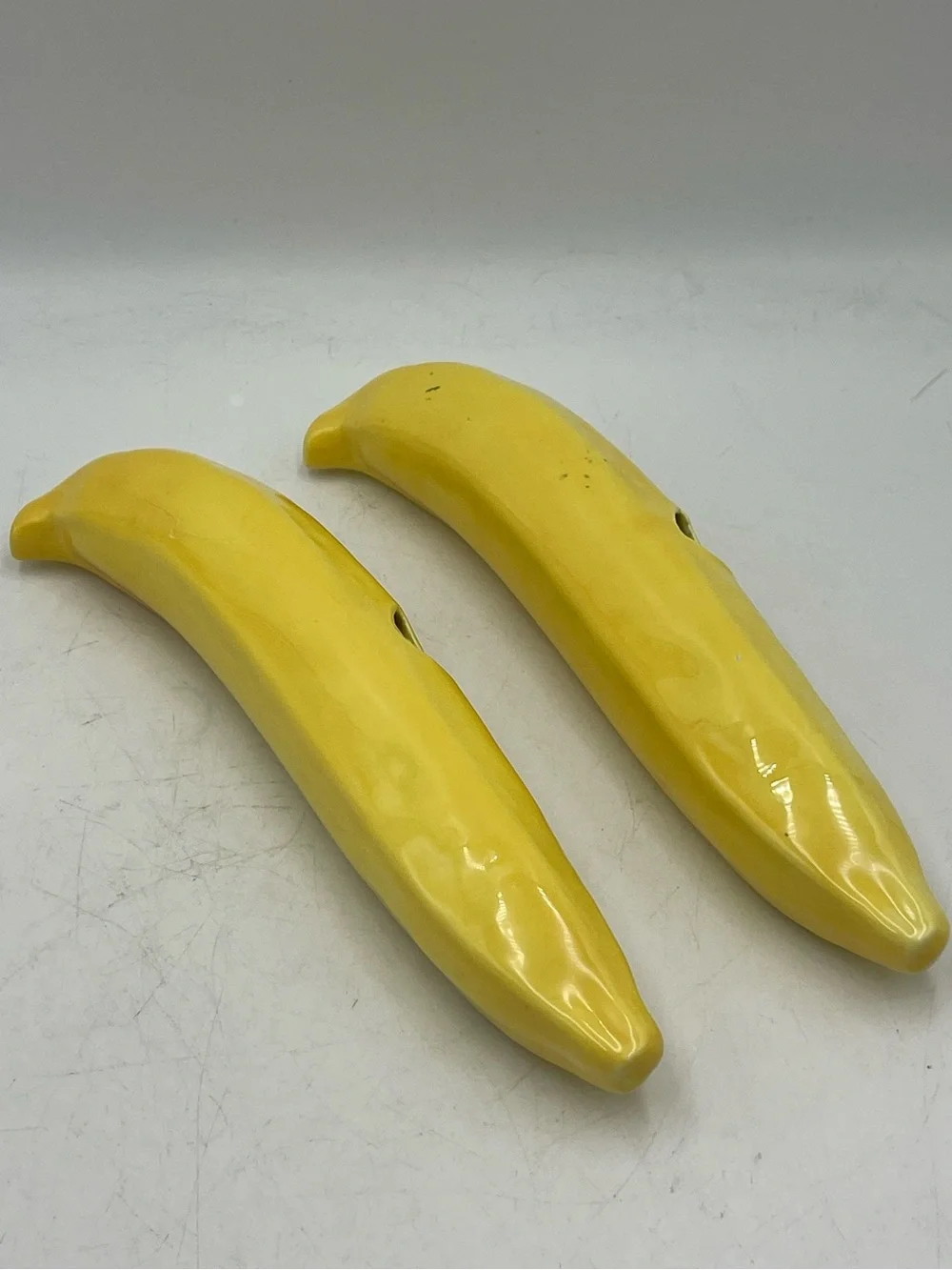 Mid Century Modern Murano Style Handblown Art Glass: 2 Faux Fruit Yellow Bananas